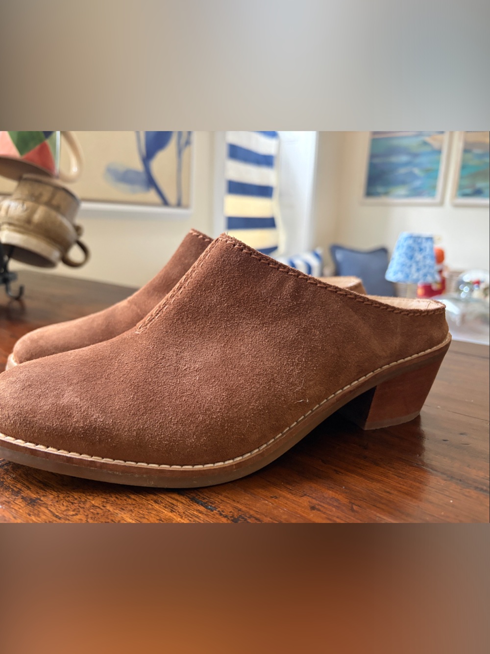 Cole Haan Brown Suede Slip-On Mule with Block Heel worn once